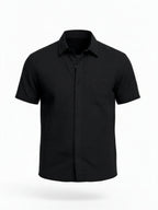 Black Crinkled Texture Short Sleeve Shirt