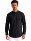 Black Textured Band Collar Shirt