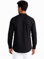 Black Textured Band Collar Shirt