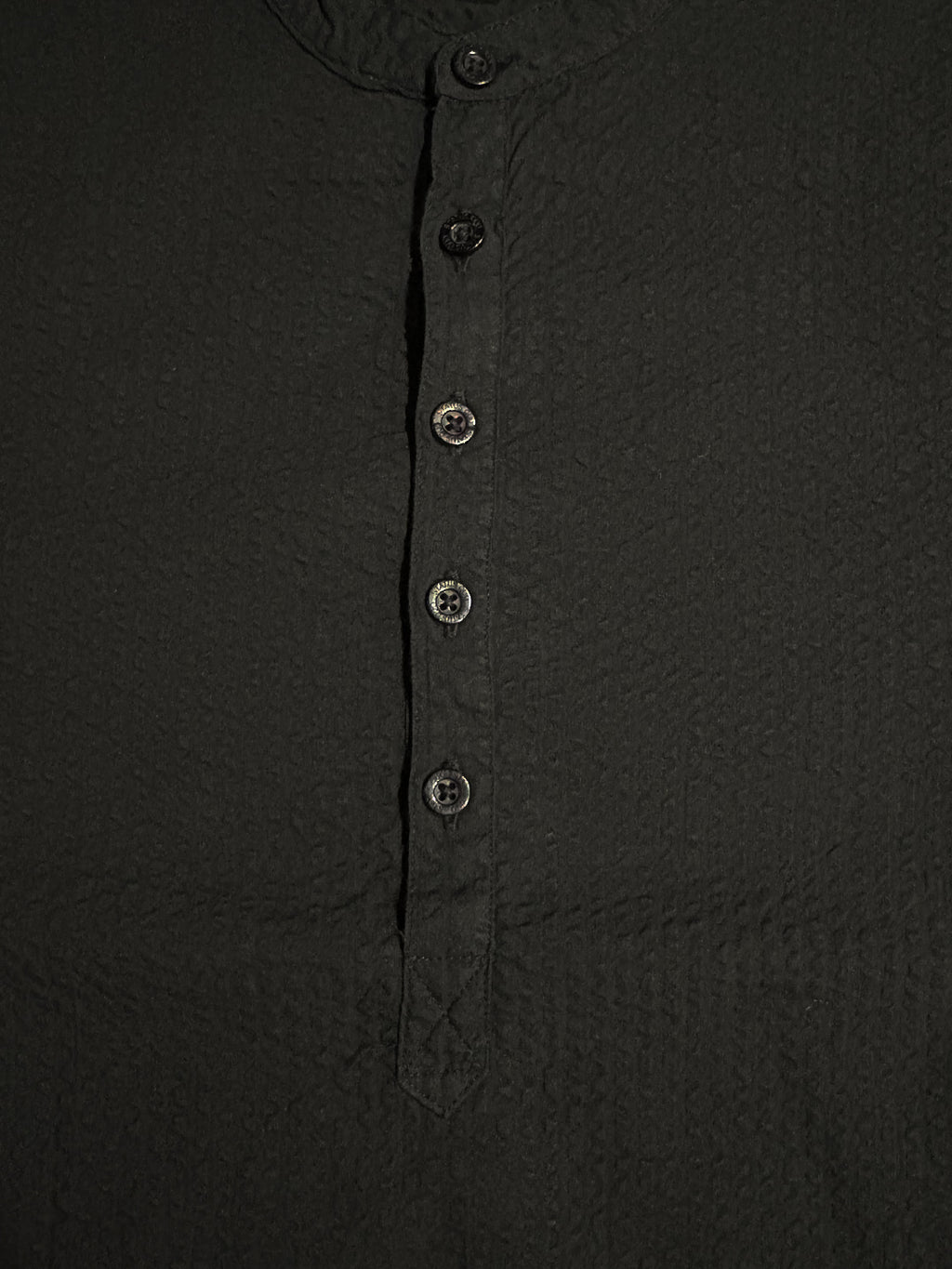 Black Textured Band Collar Shirt
