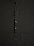 Black Textured Band Collar Shirt