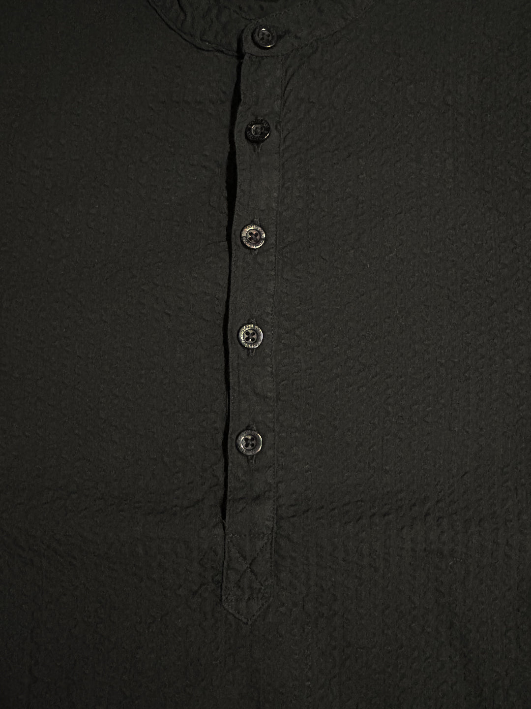 Black Textured Band Collar Shirt