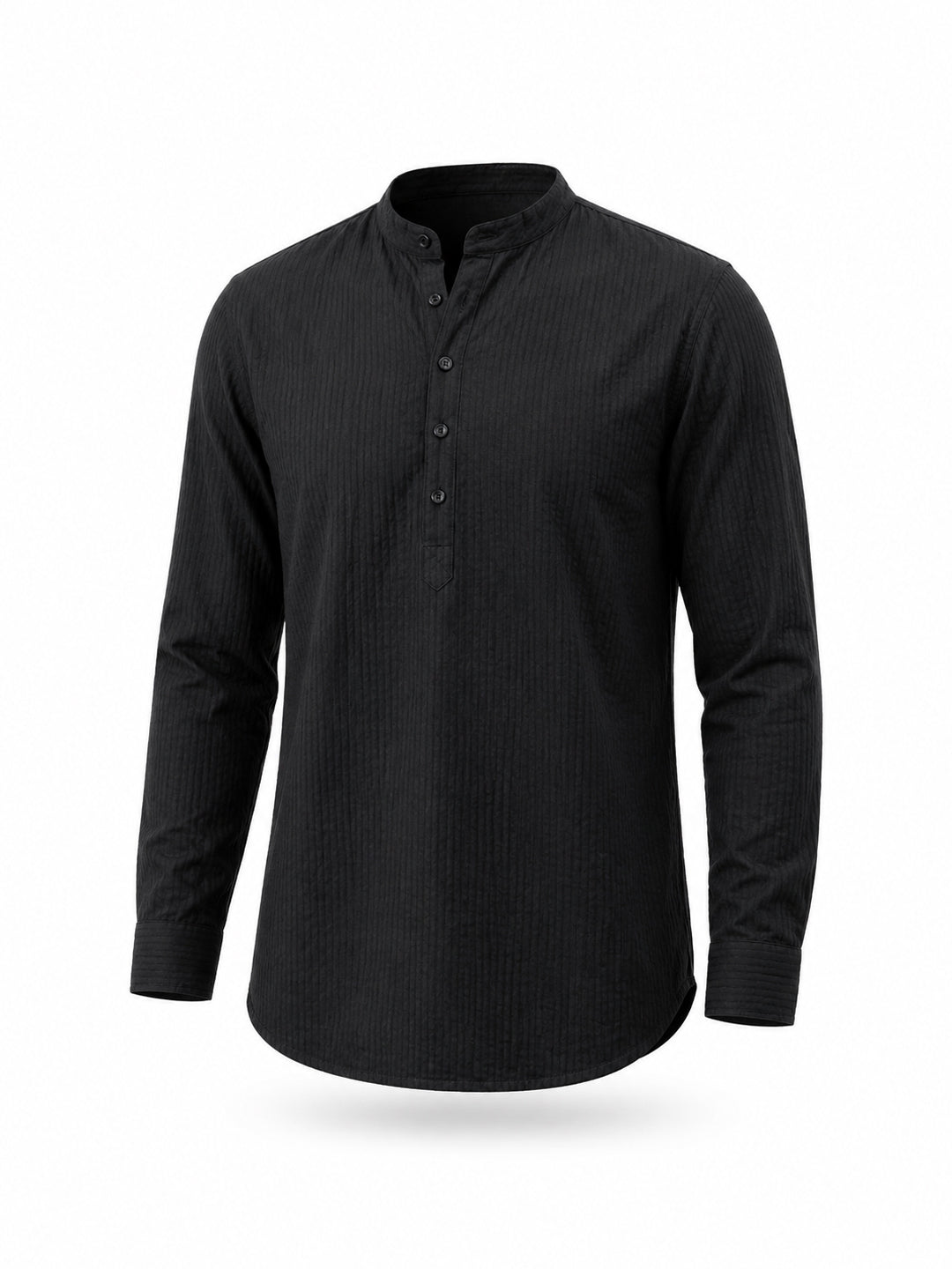 Black Textured Band Collar Shirt Secondary image