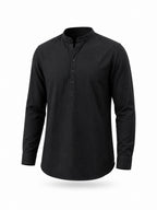 Black Textured Band Collar Shirt
