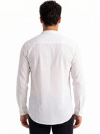 White Textured Band Collar Shirt