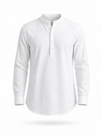 White Textured Band Collar Shirt
