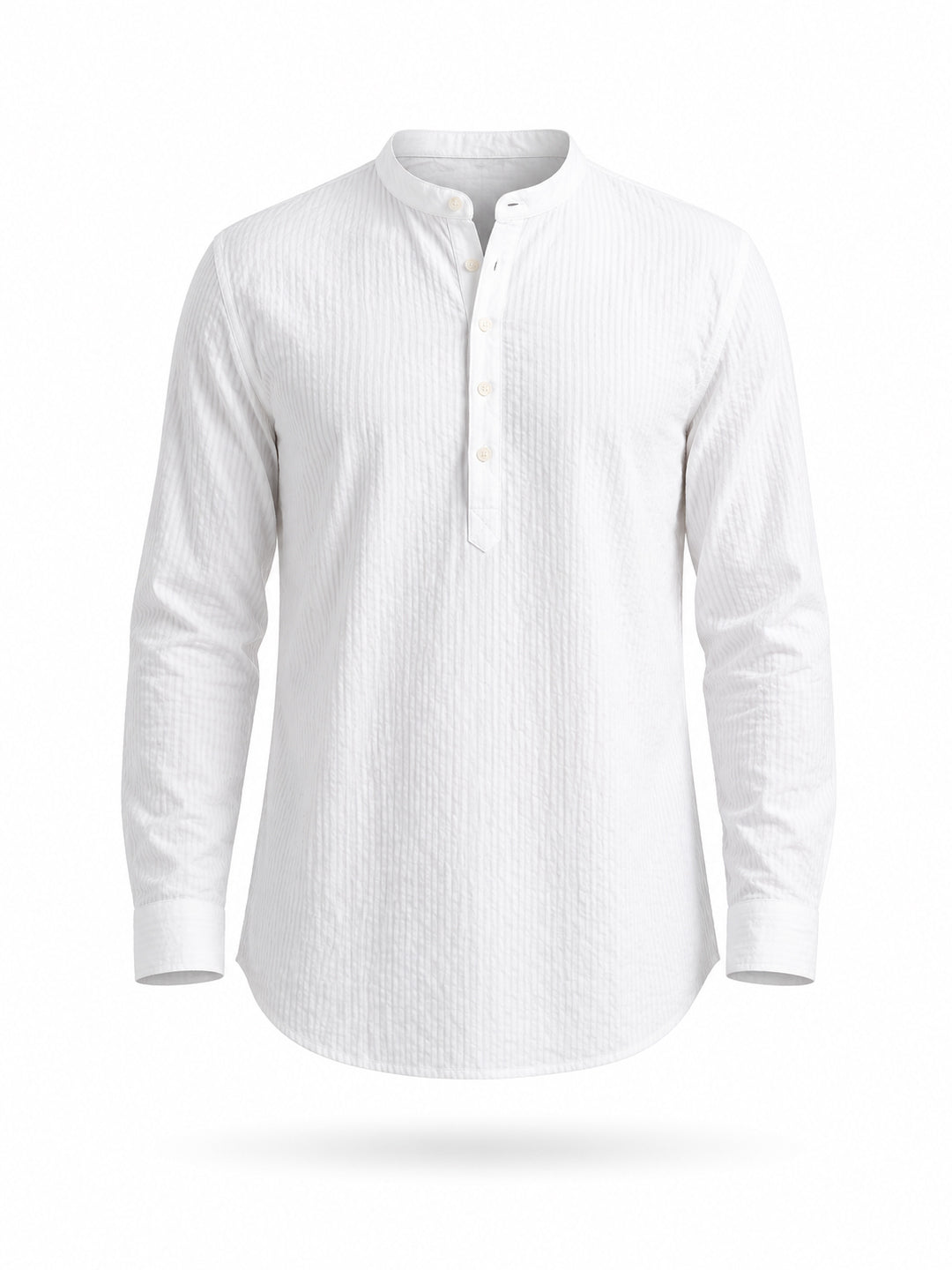 White Textured Band Collar Shirt
