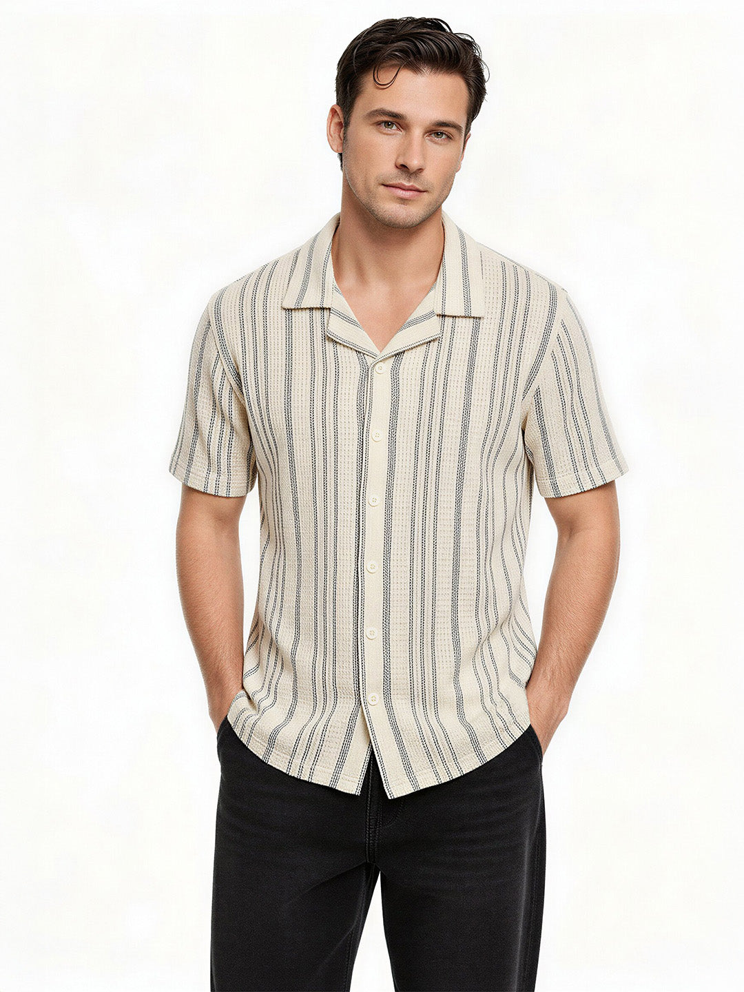 Beige Linear Stripe Resort Shirt