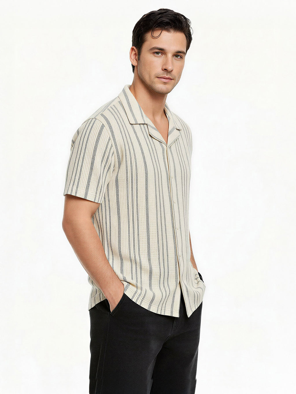 Beige Linear Stripe Resort Shirt