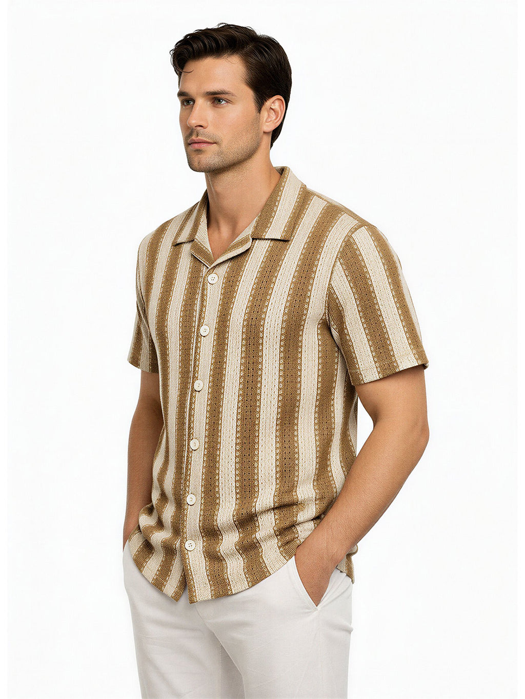 Desert Sand Textured Stripe Resort Shirt