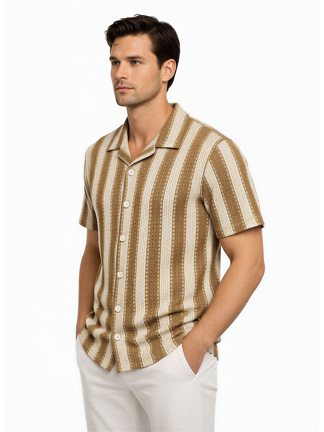 Desert Sand Textured Stripe Resort Shirt