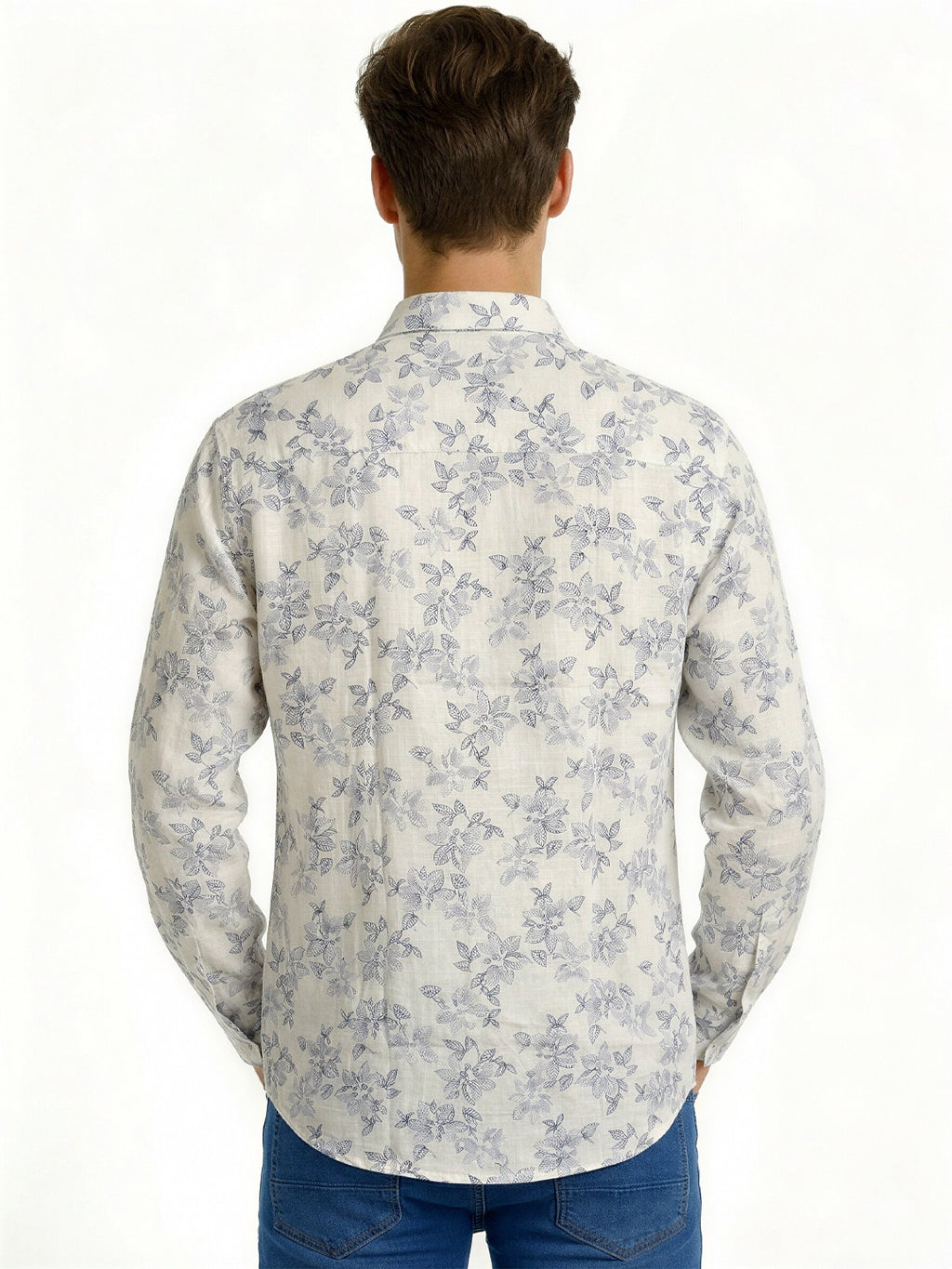 Blue Floral Print Shirt with Subtle Elegance