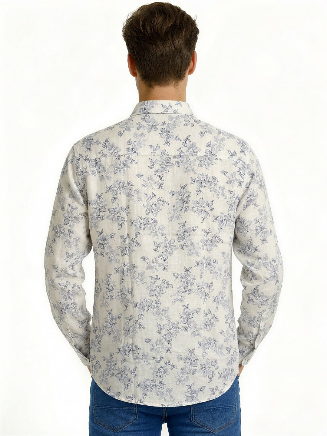 Blue Floral Print Shirt with Subtle Elegance