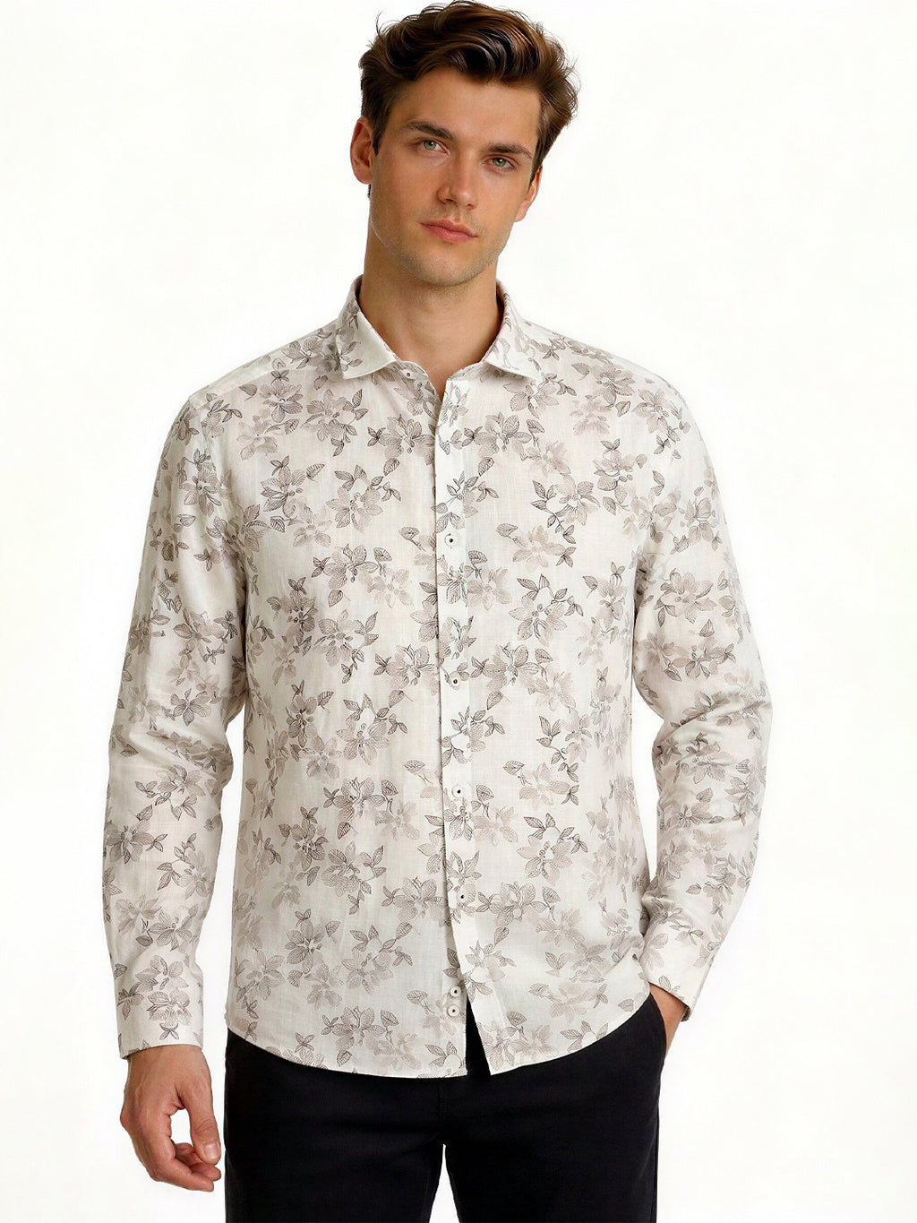 Wine Floral Print Shirt with Subtle Elegance
