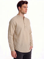 Beige Minimal Textured Mandarin Collar Shirt