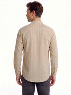 Beige Minimal Textured Mandarin Collar Shirt