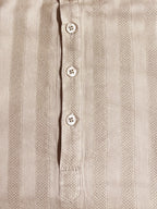 Beige Minimal Textured Mandarin Collar Shirt