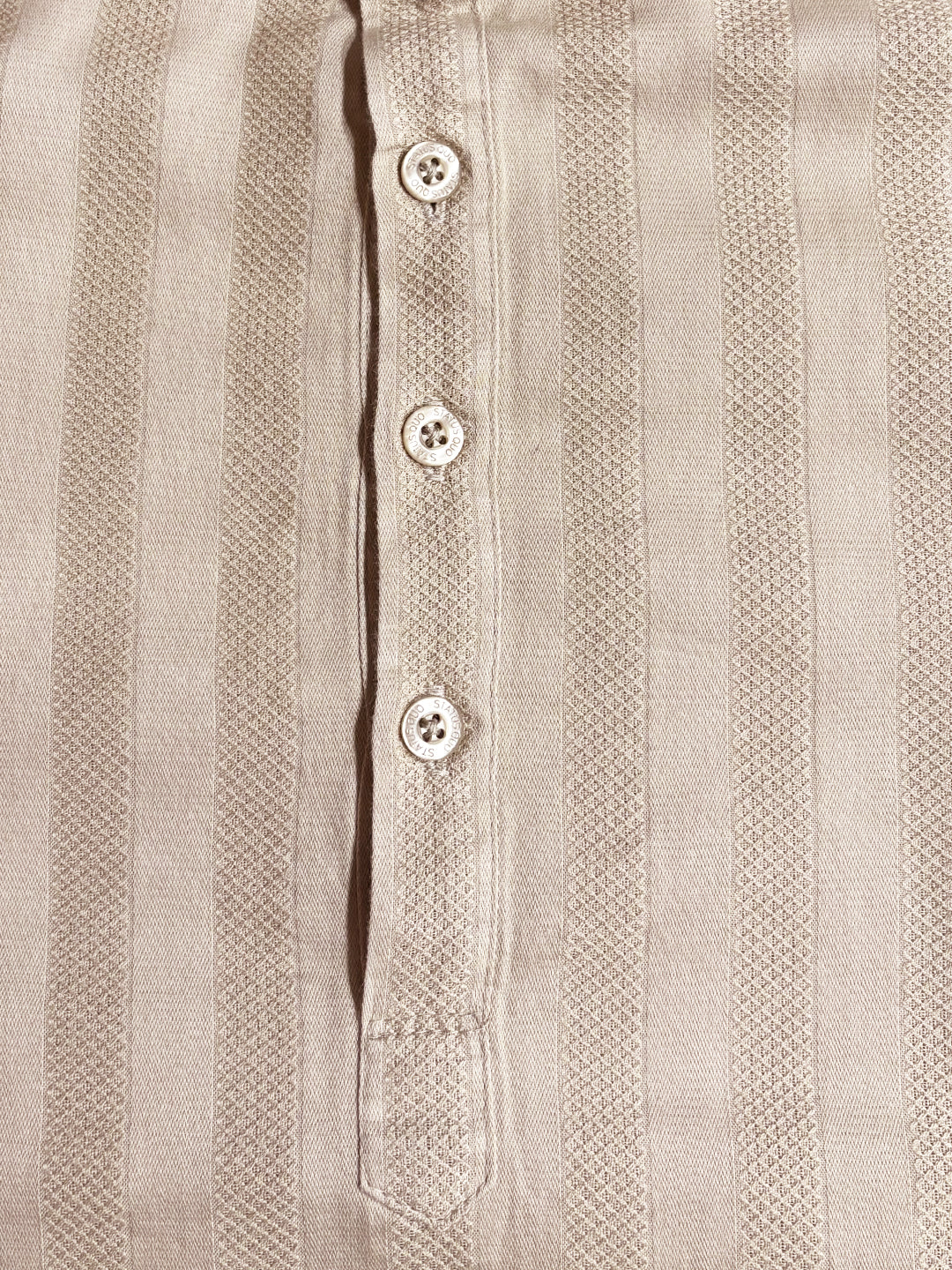 Beige Minimal Textured Mandarin Collar Shirt