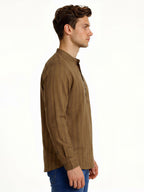 Brown Minimal Textured Mandarin Collar Shirt