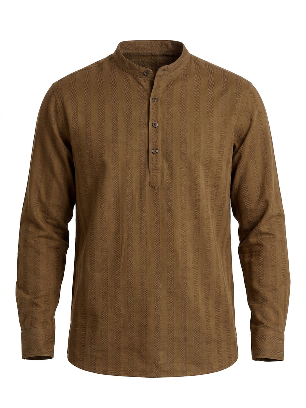 Brown Minimal Textured Mandarin Collar Shirt