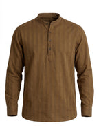 Brown Minimal Textured Mandarin Collar Shirt