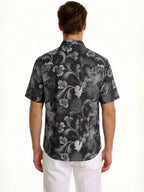 Black Tropical Monochrome Print Shirt