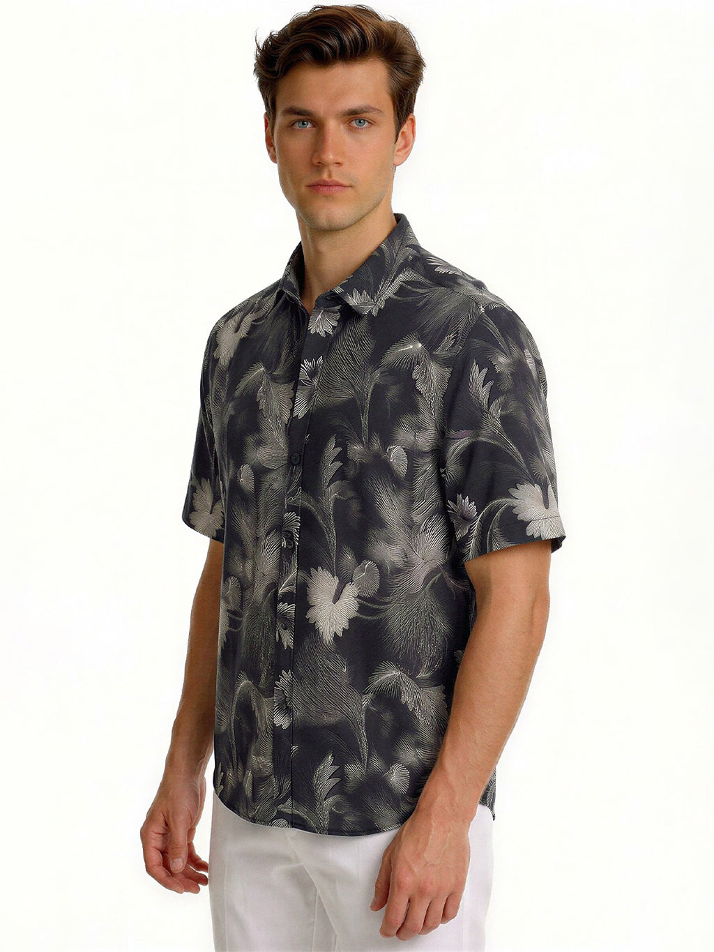 Black Tropical Monochrome Print Shirt