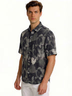 Black Tropical Monochrome Print Shirt