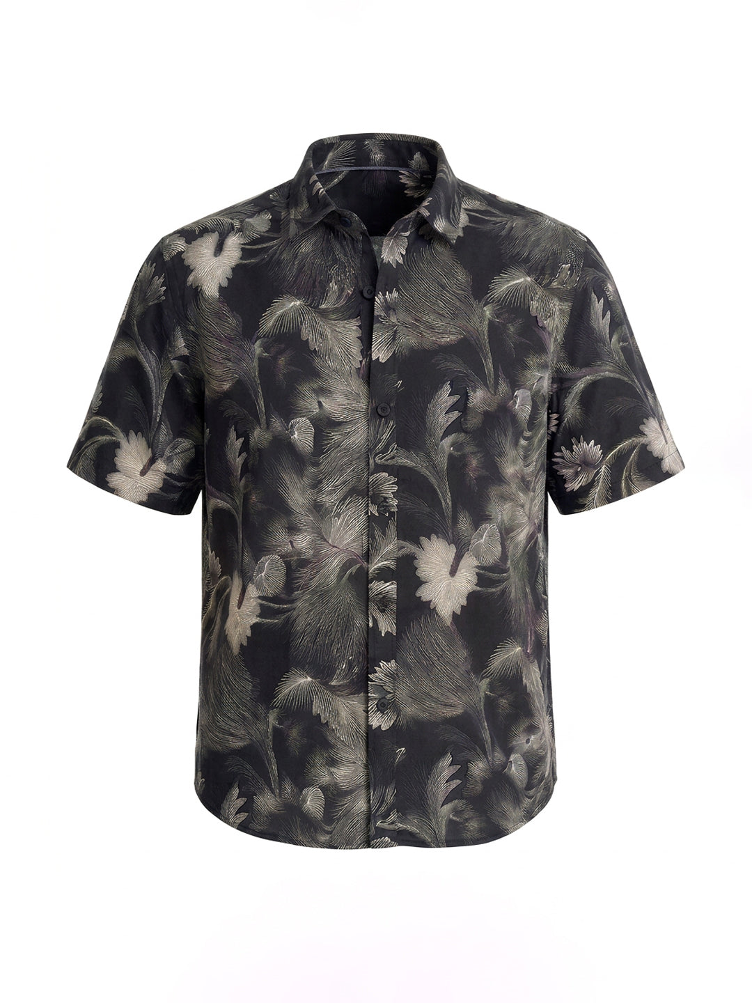 Black Tropical Monochrome Print Shirt