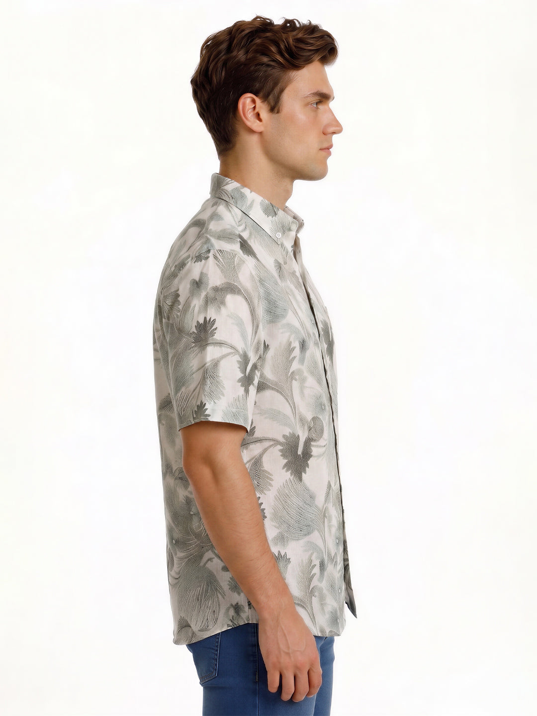 White Tropical Monochrome Print Shirt