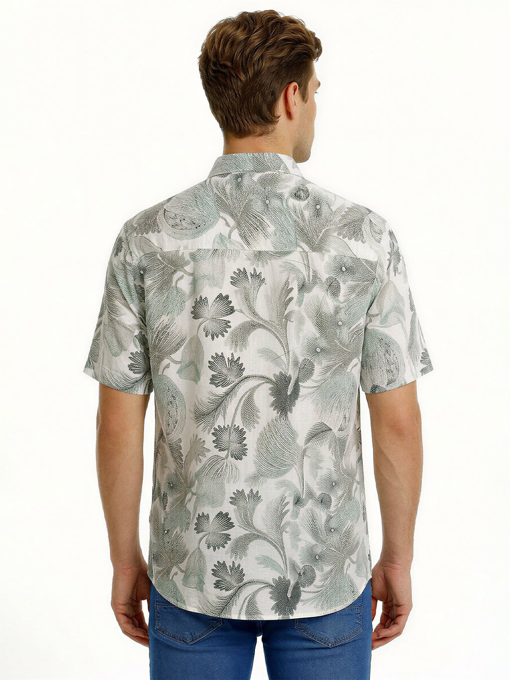White Tropical Monochrome Print Shirt