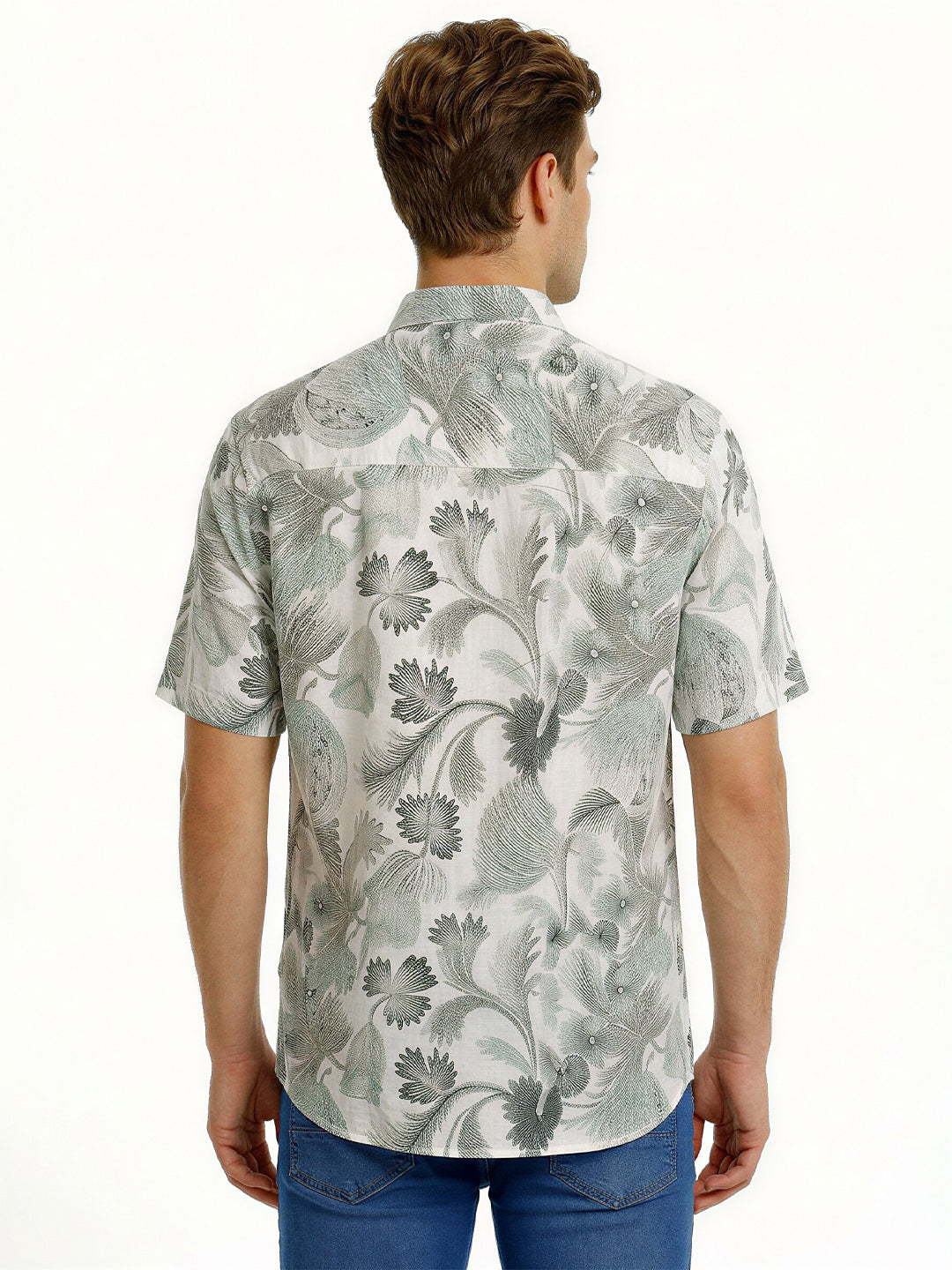 White Tropical Monochrome Print Shirt