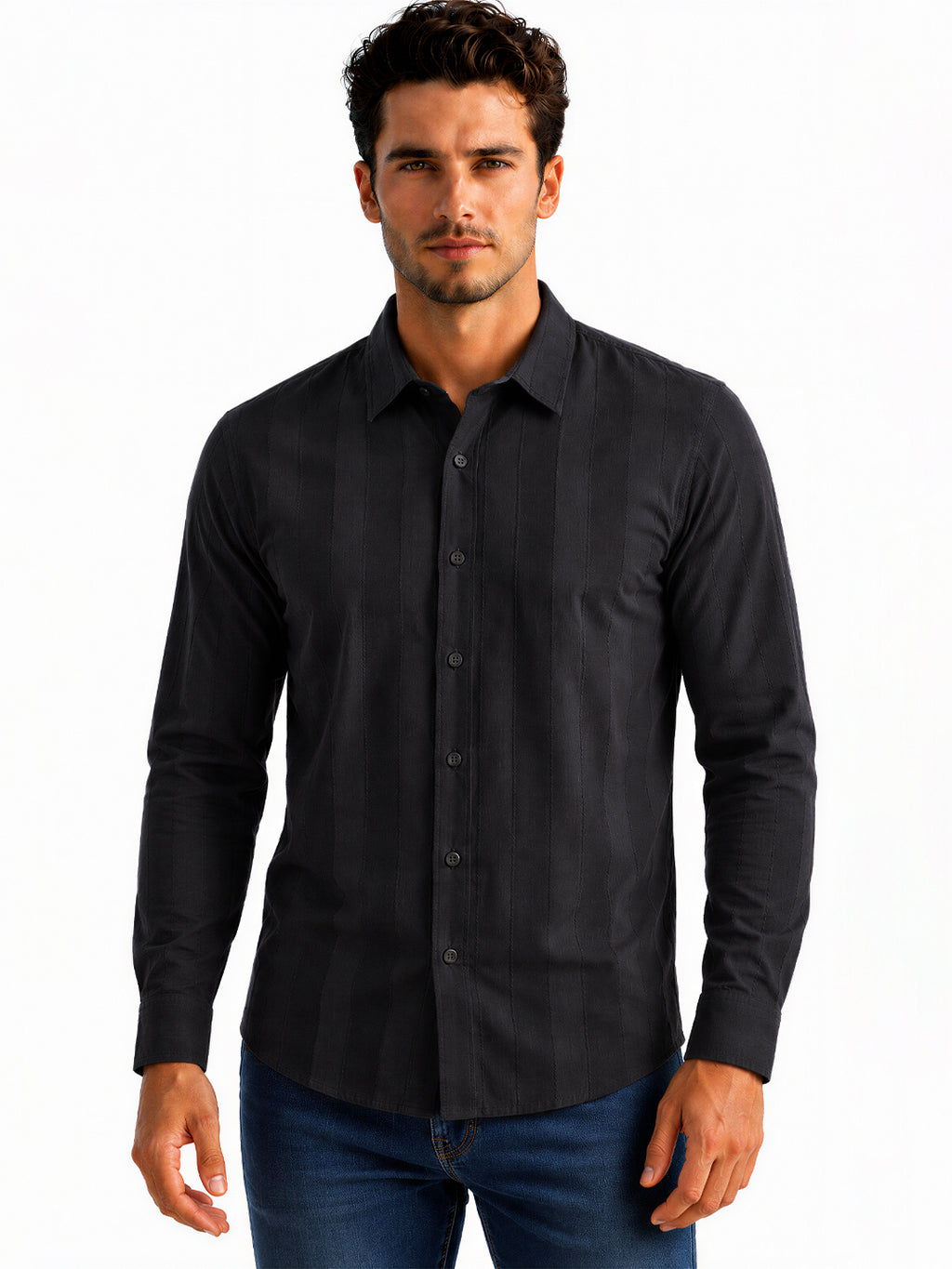 Black Textured Stripe Shirt