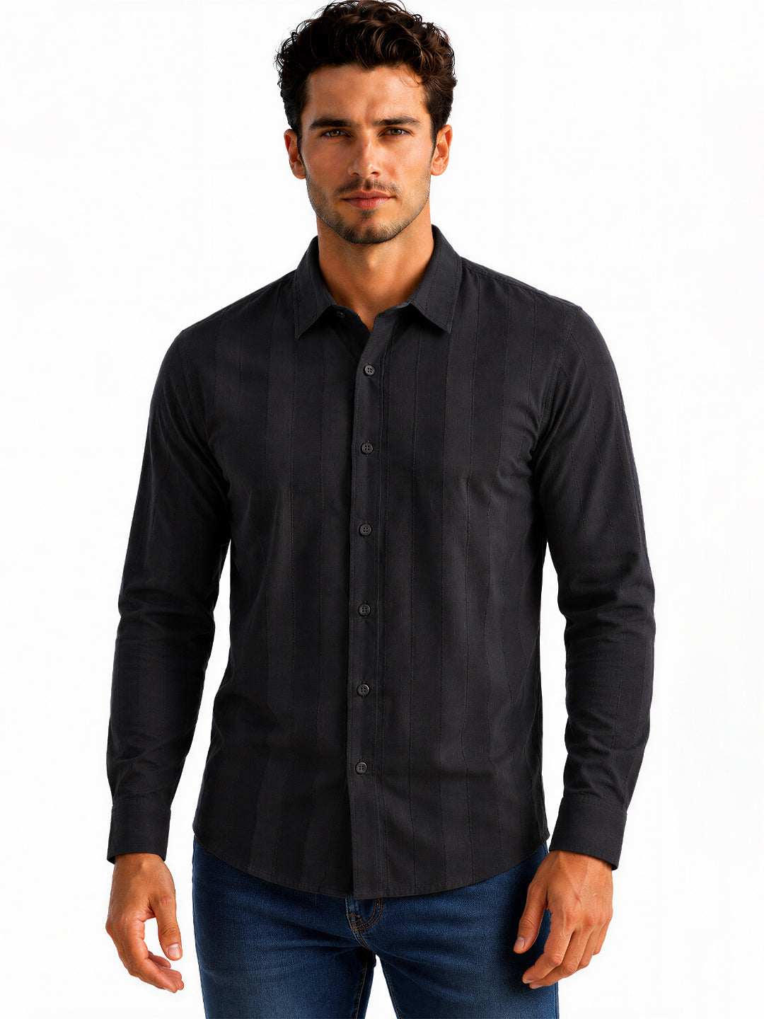 Black Textured Stripe Shirt