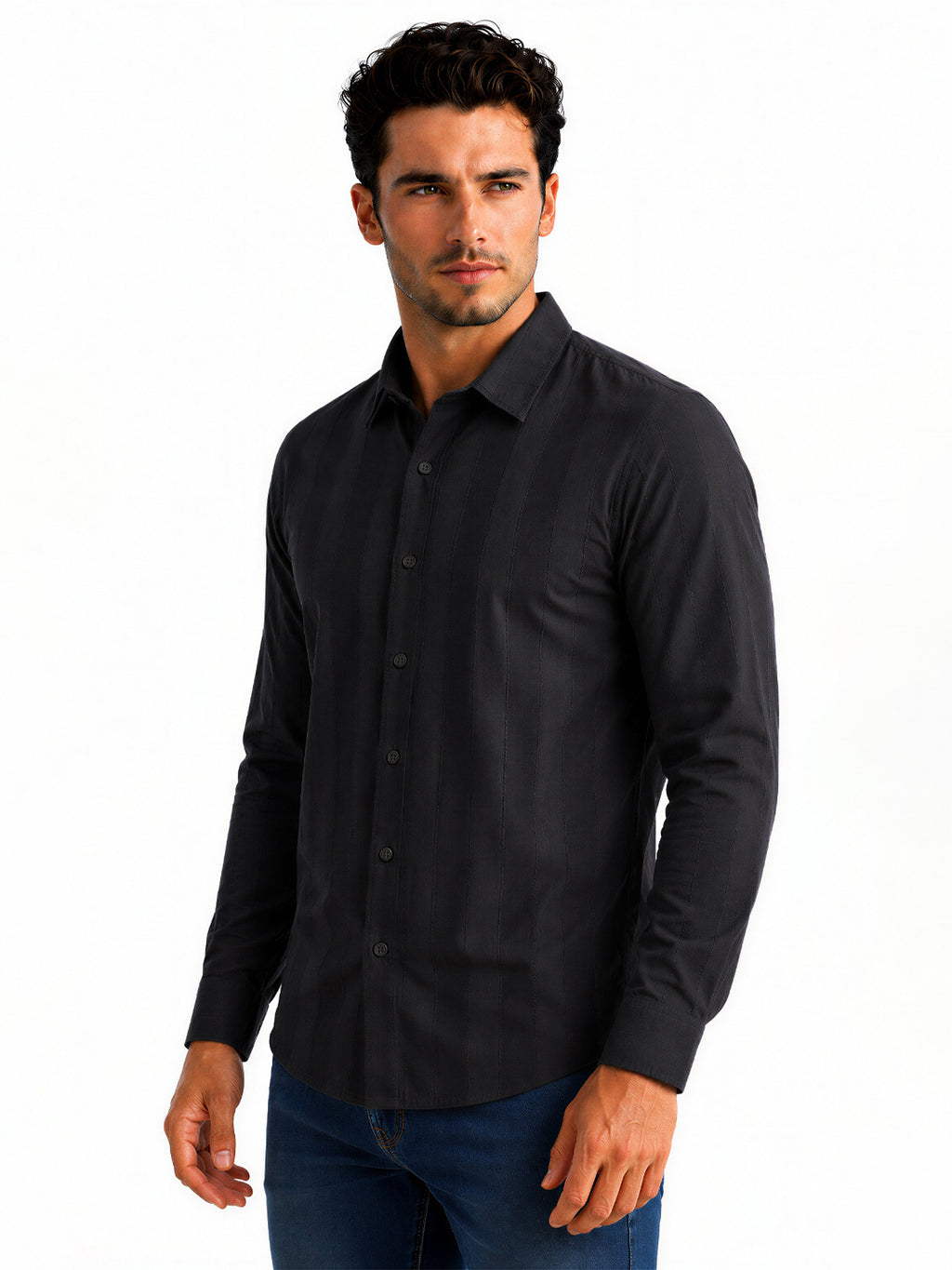 Black Textured Stripe Shirt