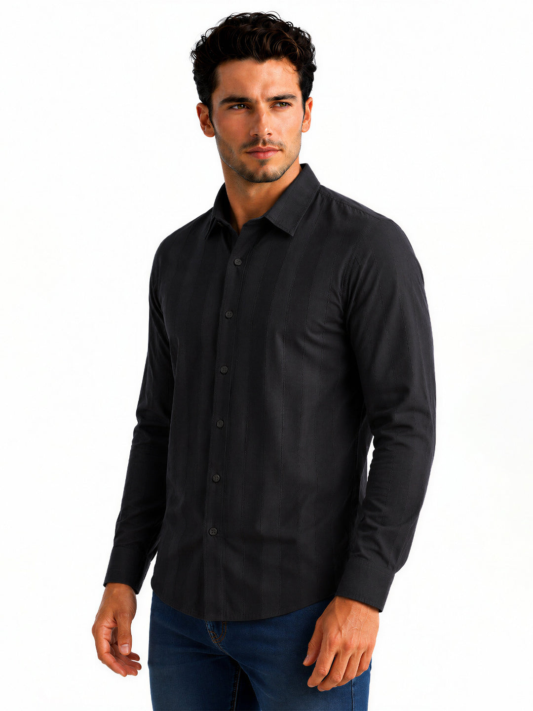 Black Textured Stripe Shirt