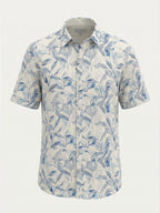 Blue Botanical Print Casual Shirt