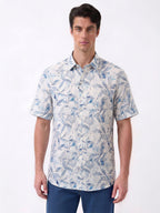 Blue Botanical Print Casual Shirt