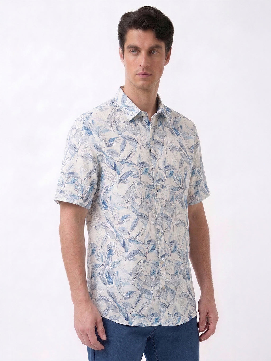 Blue Botanical Print Casual Shirt