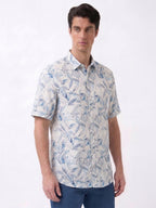 Blue Botanical Print Casual Shirt