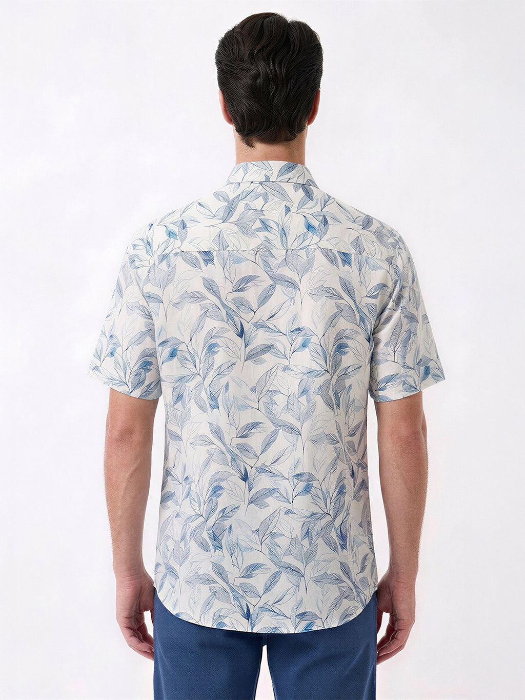 Blue Botanical Print Casual Shirt