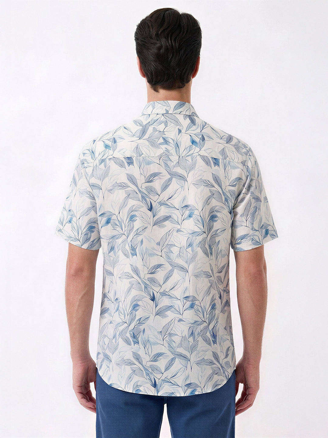 Blue Botanical Print Casual Shirt