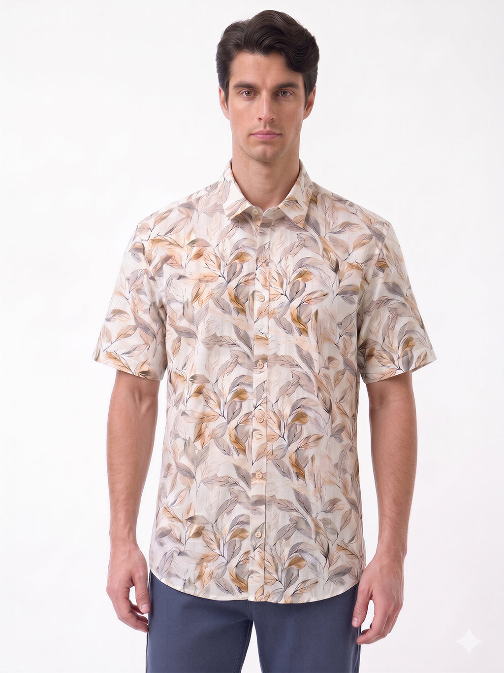 Brown Botanical Print Casual Shirt