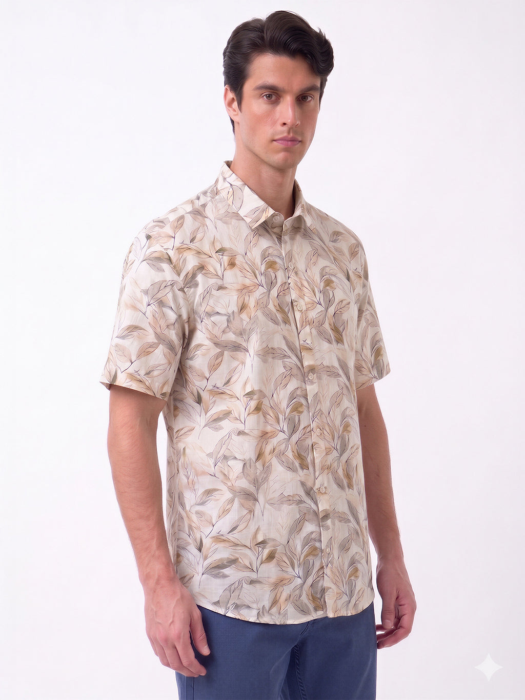 Brown Botanical Print Casual Shirt