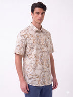 Brown Botanical Print Casual Shirt