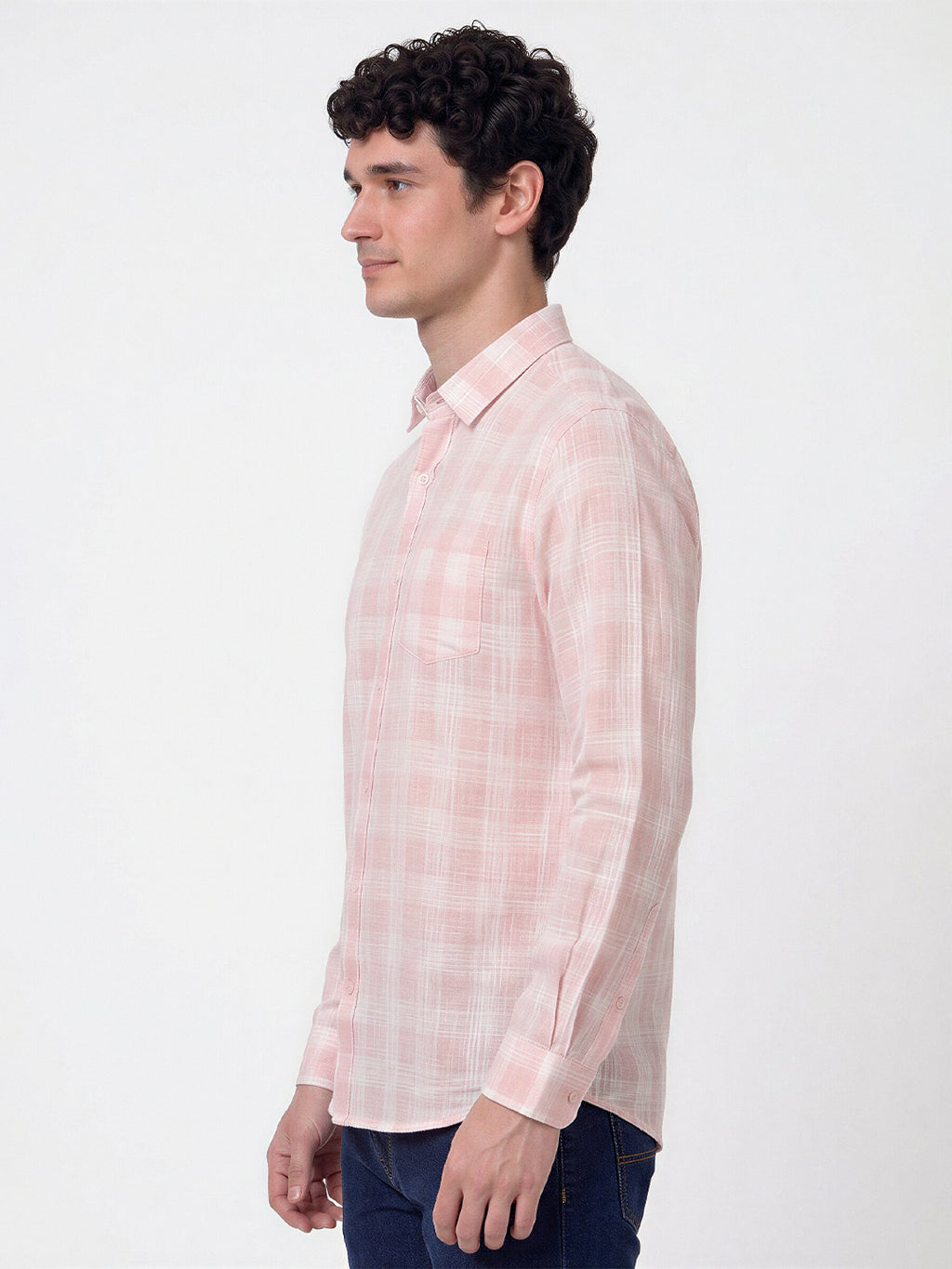 Pastel Pink Textured Check Shirt