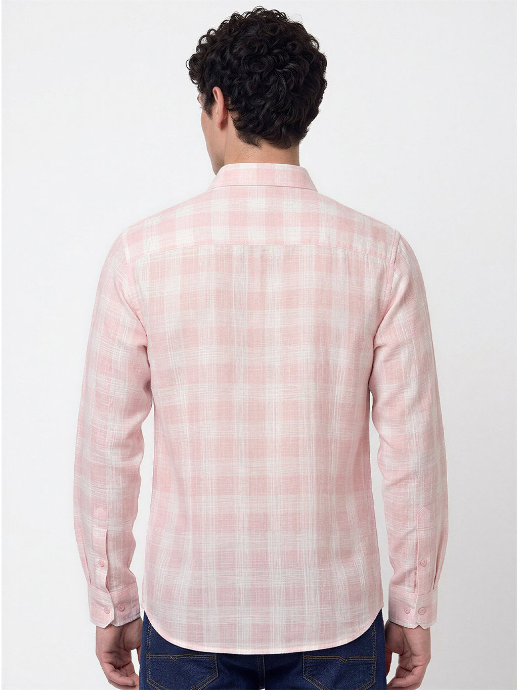 Pastel Pink Textured Check Shirt