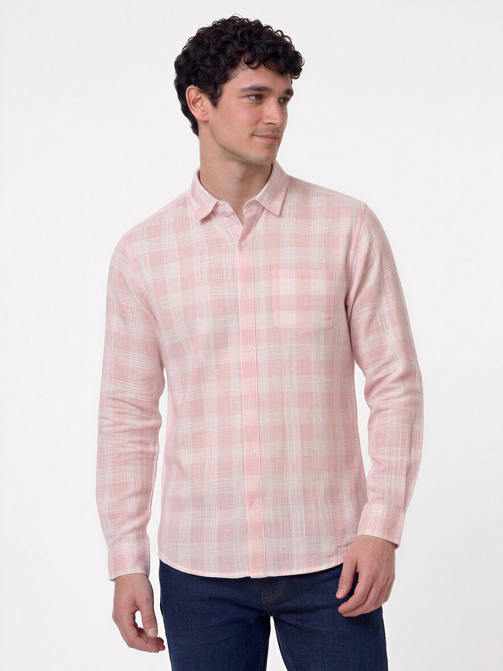 Pastel Pink Textured Check Shirt