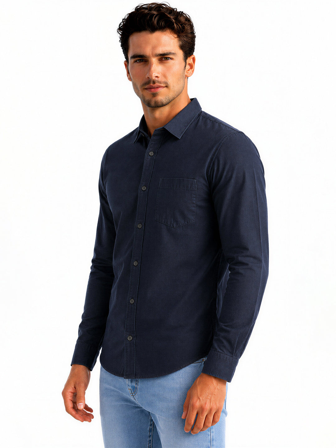 Navy Textured Casual Shirt