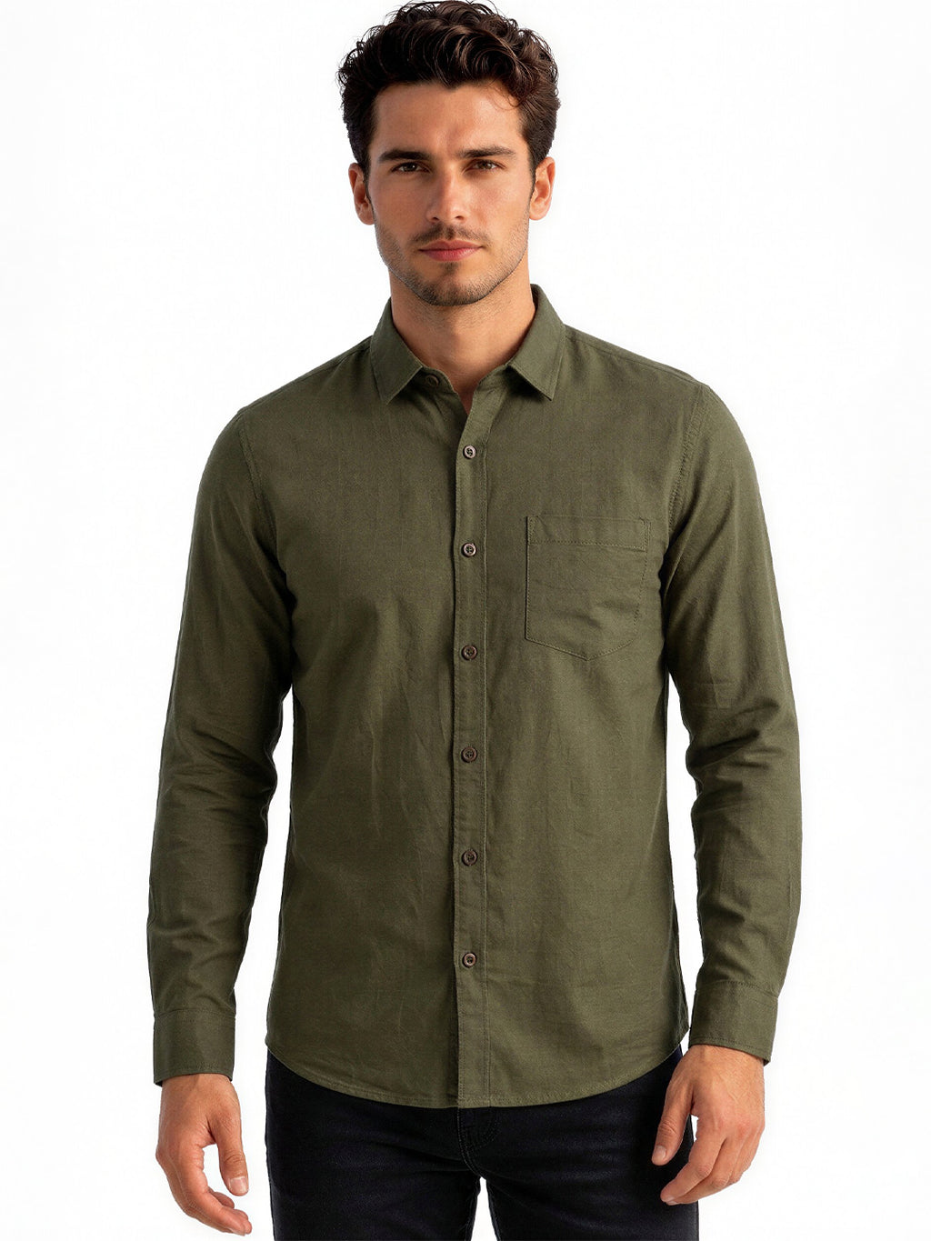 Olive Textured Casual Shirt